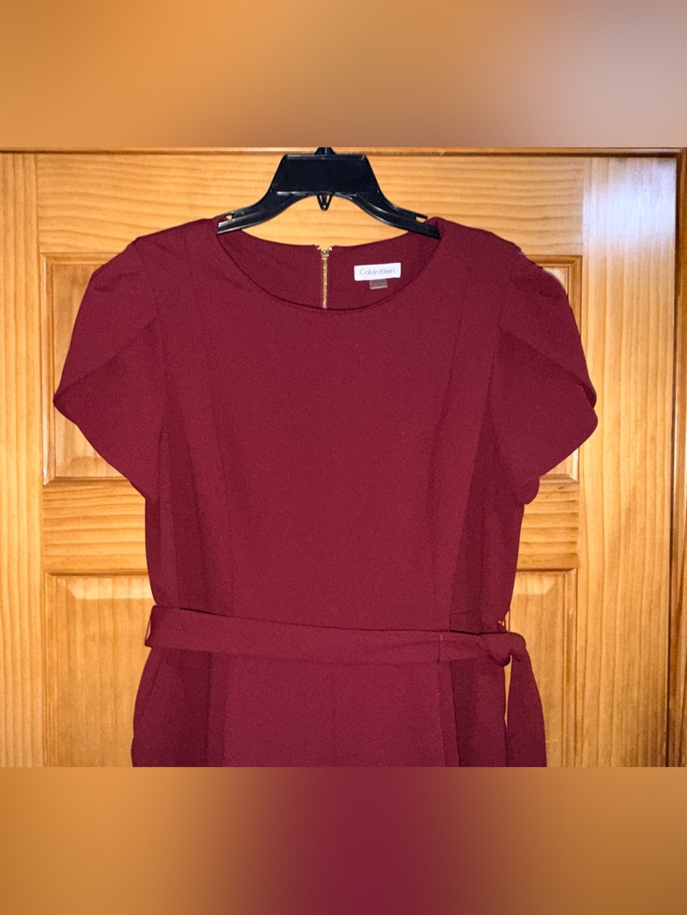 Calvin Klein Elegant Burgundy Jumpsuit w/Self Tie Belt, Tulip Sl & Pockets-16-EC - Picture 4 of 16